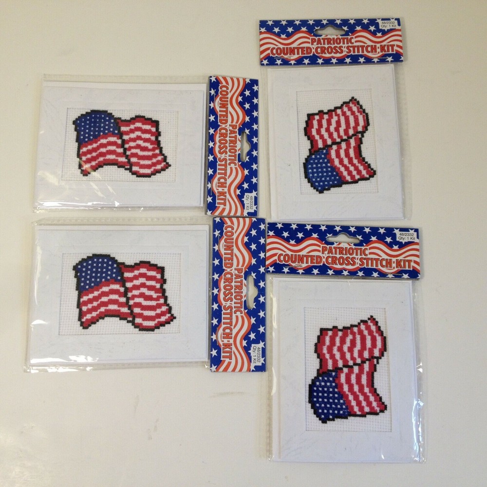 (4) Patriotic  Cross Stitch American Flag Kits  New Counted